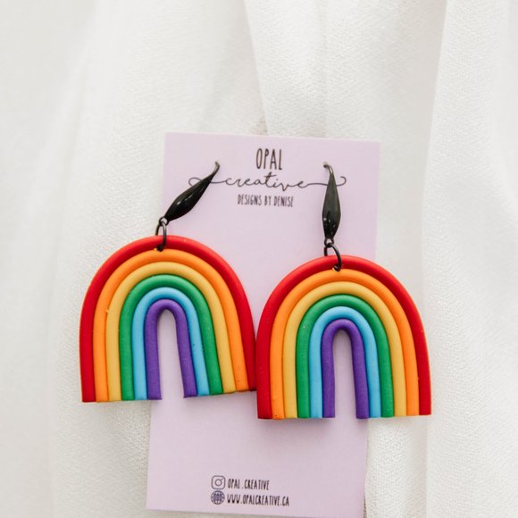 Rainbow Polymer Clay Earrings - Picture 3 of 4